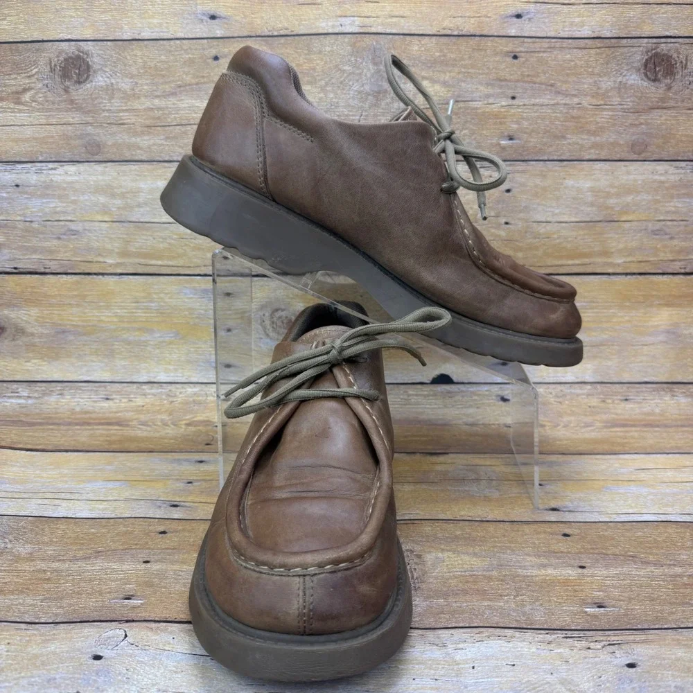 Vtg American Eagle Mens 11 Brown Leather Chunky Moc Toe Shoes Y2K Gorpcore‎ 90s